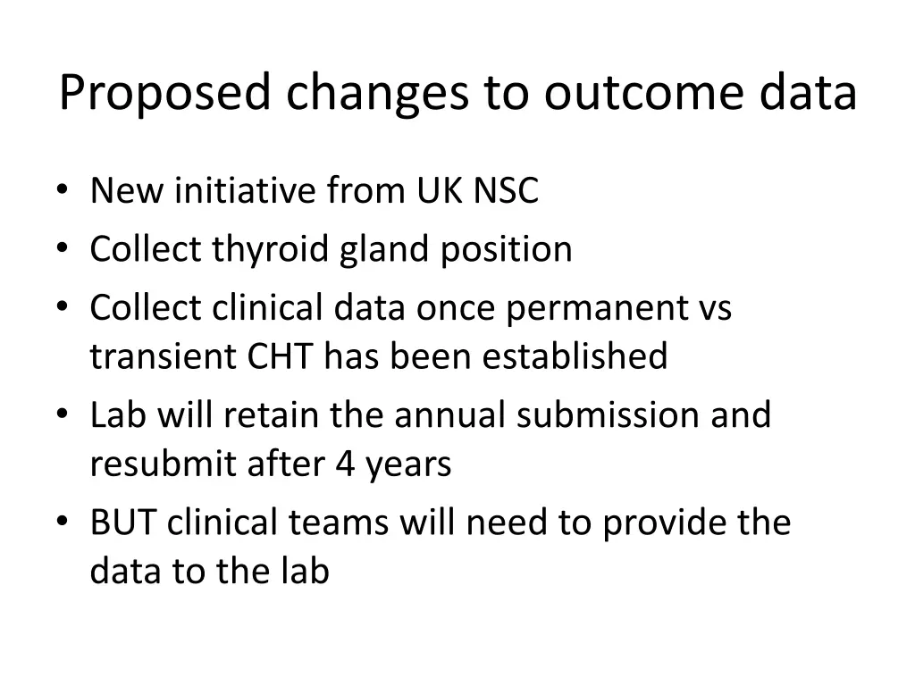 proposed changes to outcome data