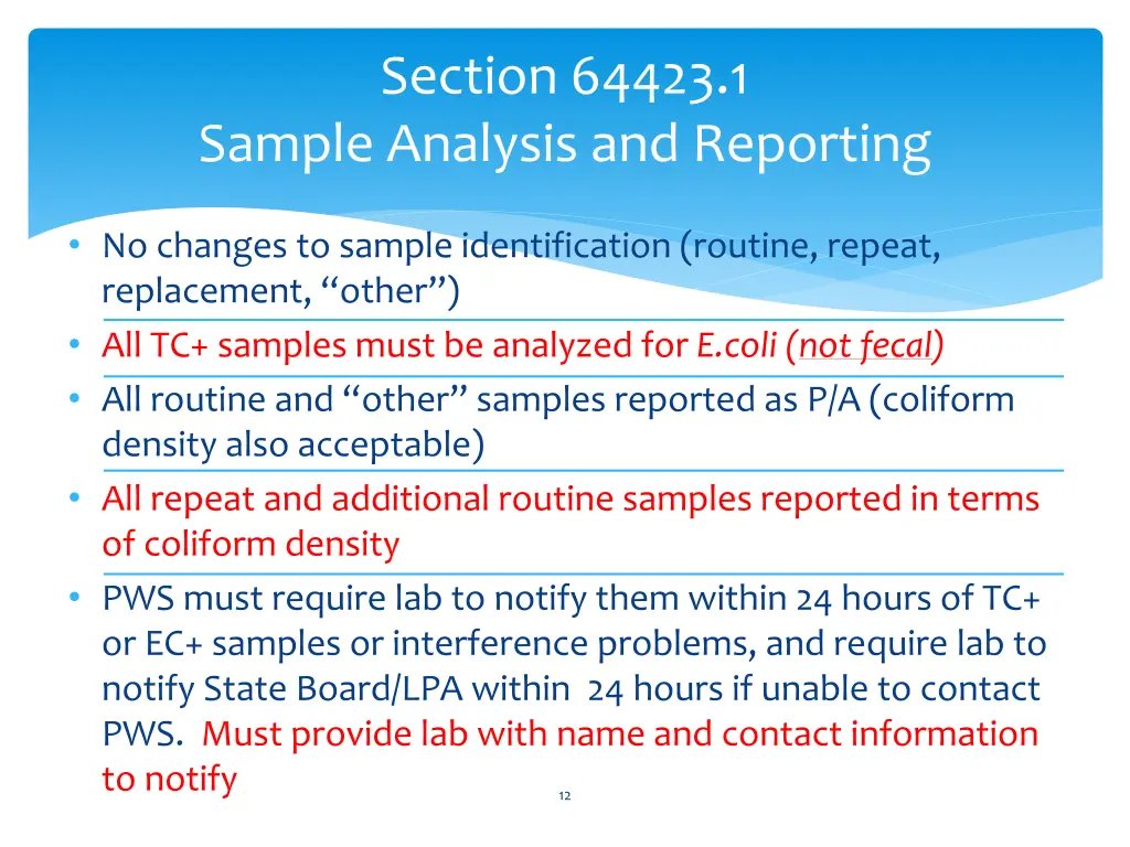 section 64423 1 sample analysis and reporting