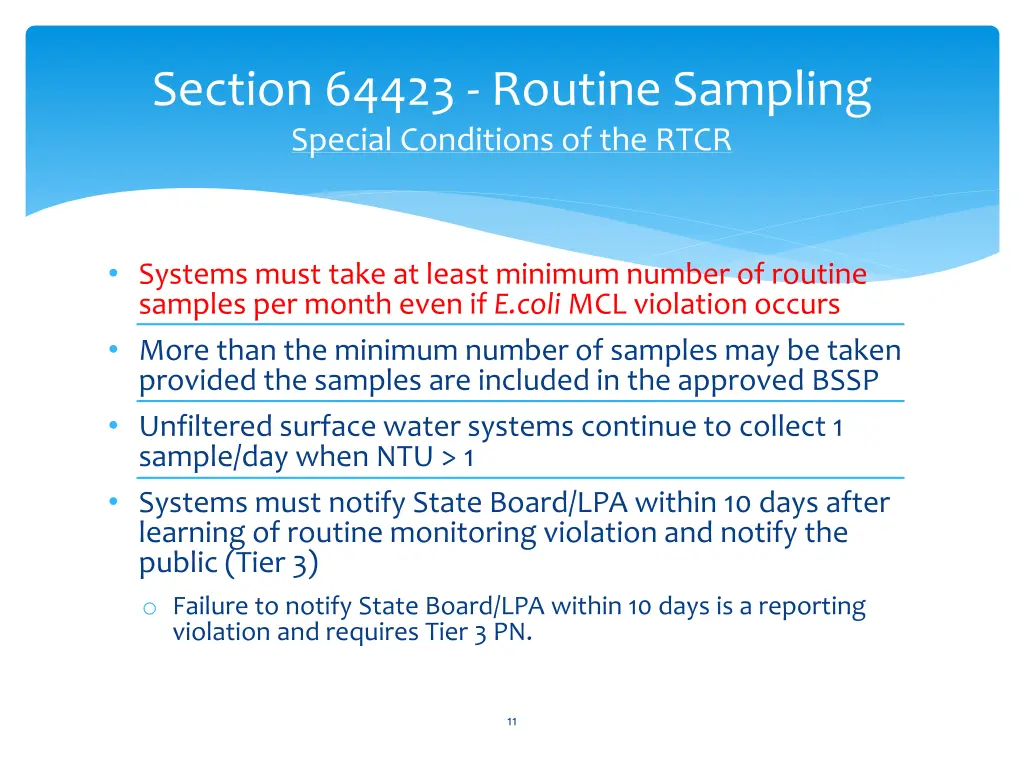 section 64423 routine sampling special conditions