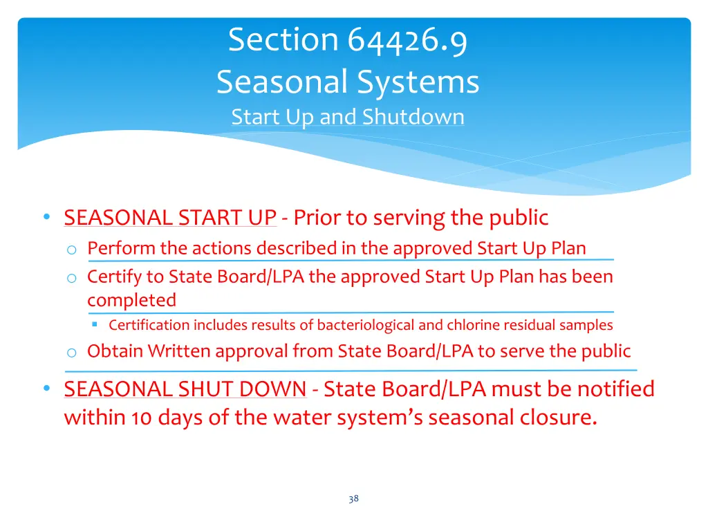 section 64426 9 seasonal systems start