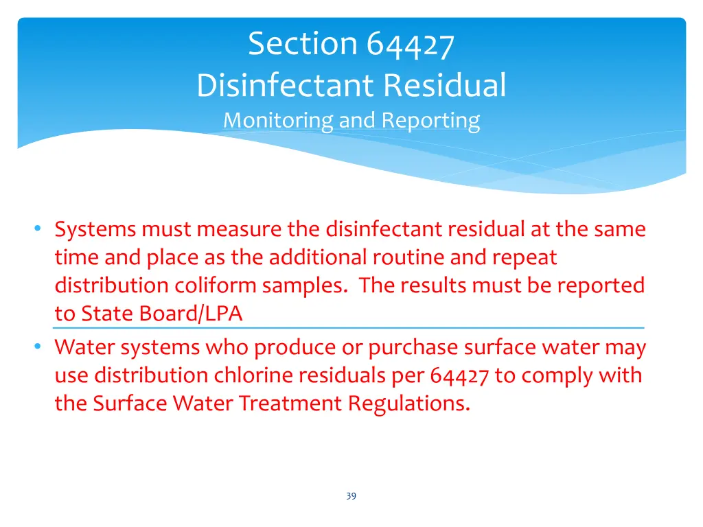 section 64427 disinfectant residual monitoring