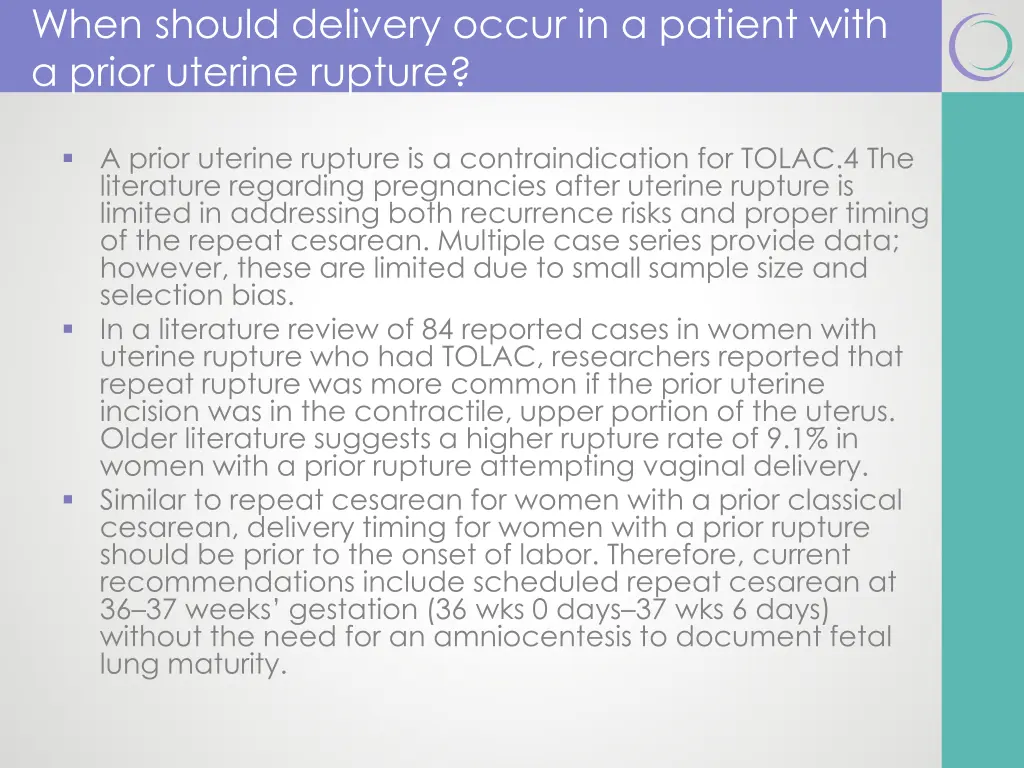 when should delivery occur in a patient with