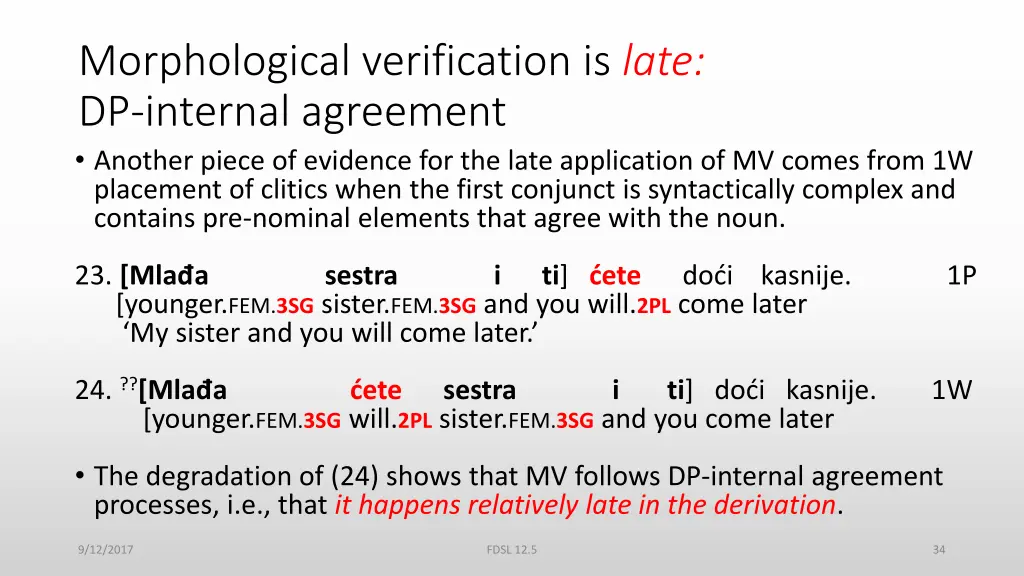 morphological verification is late dp internal