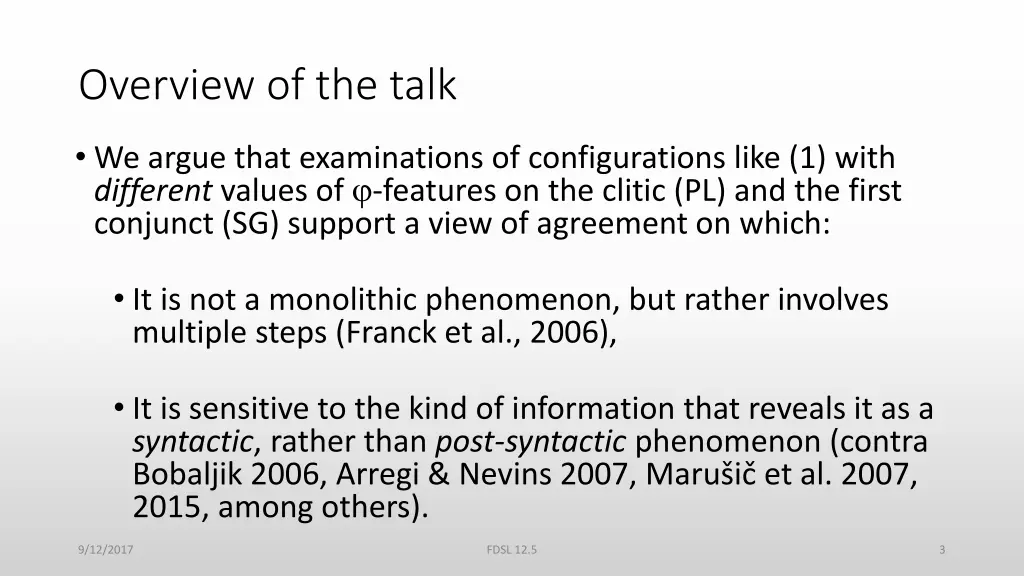 overview of the talk