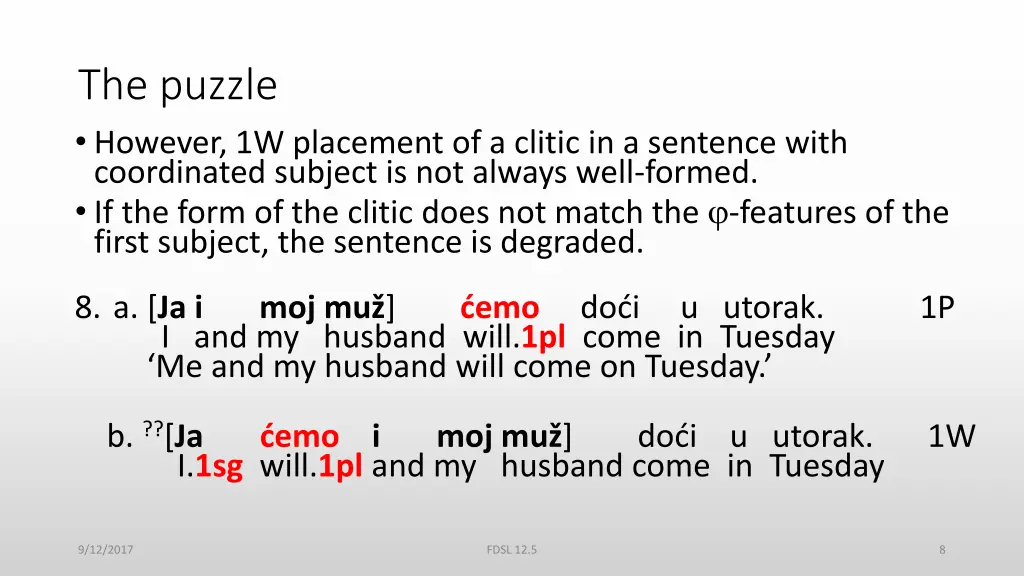 the puzzle however 1w placement of a clitic