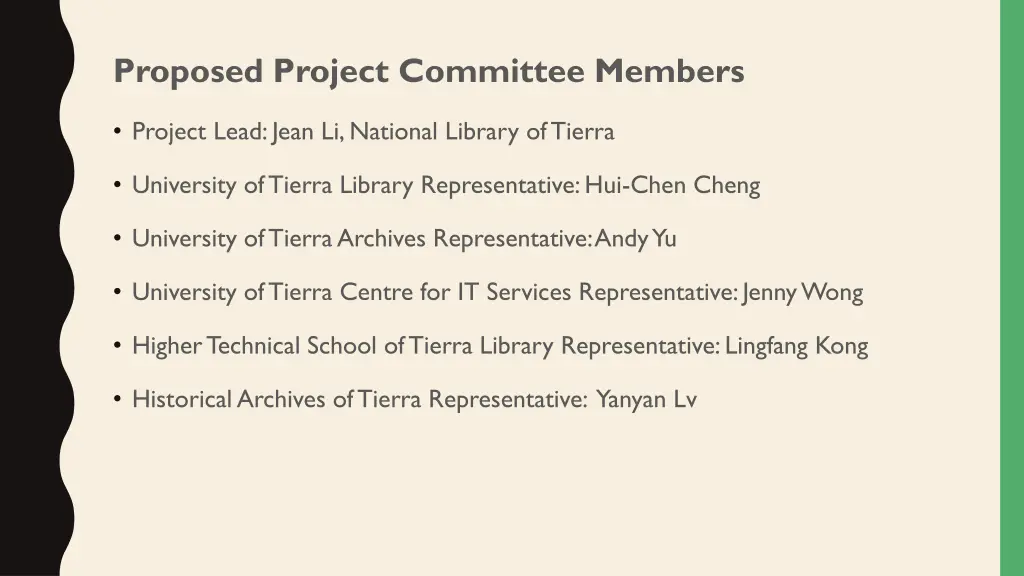 proposed project committee members