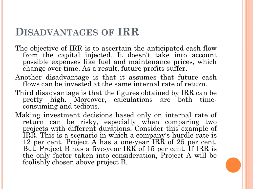 d isadvantages of irr