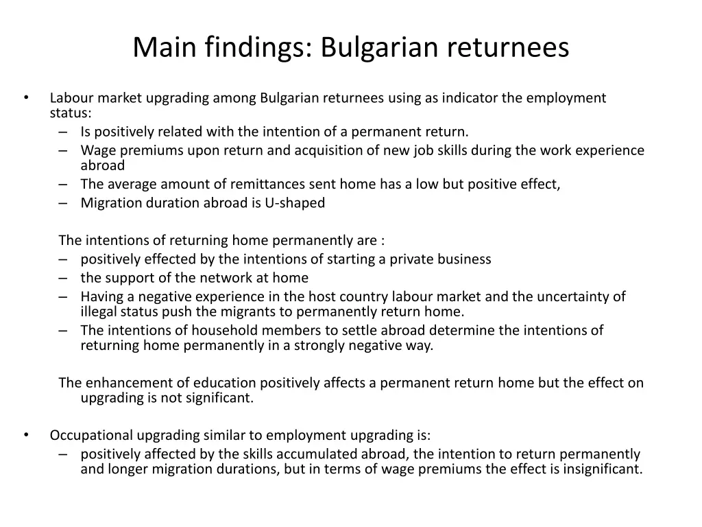 main findings bulgarian returnees