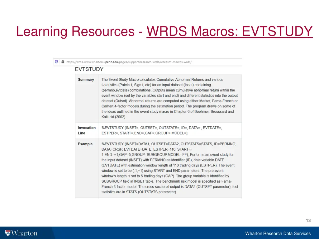 learning resources wrds macros evtstudy