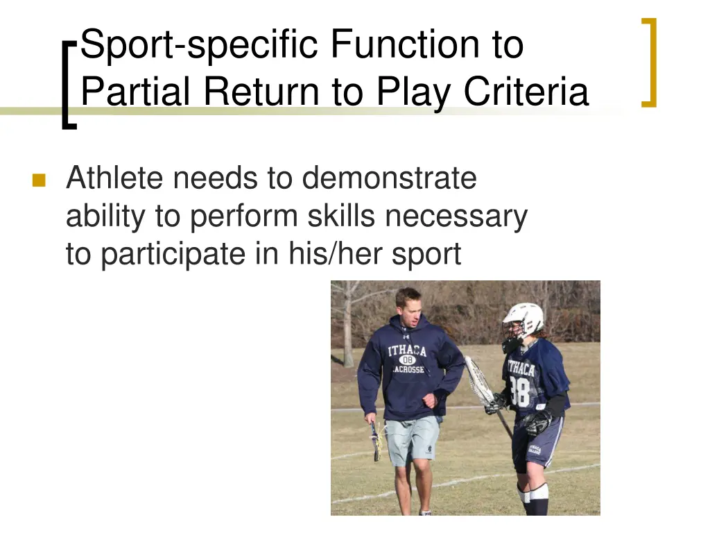 sport specific function to partial return to play