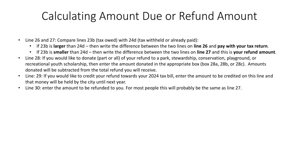 calculating amount due or refund amount