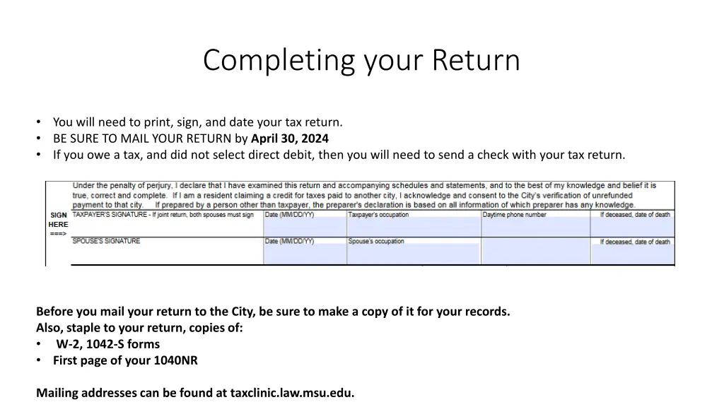 completing your return