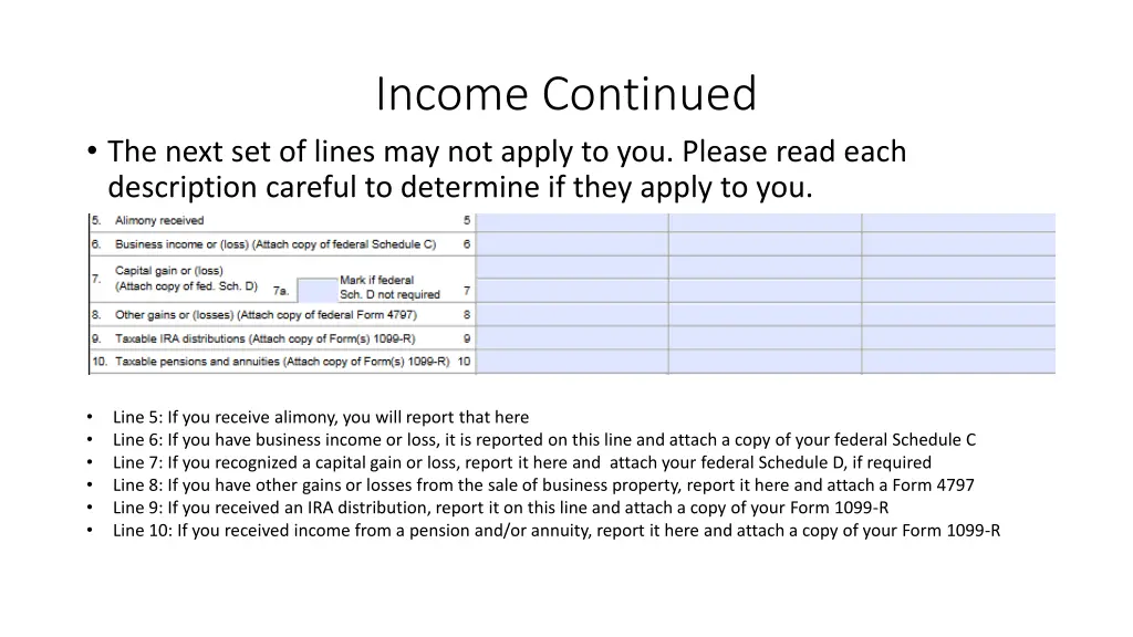 income continued