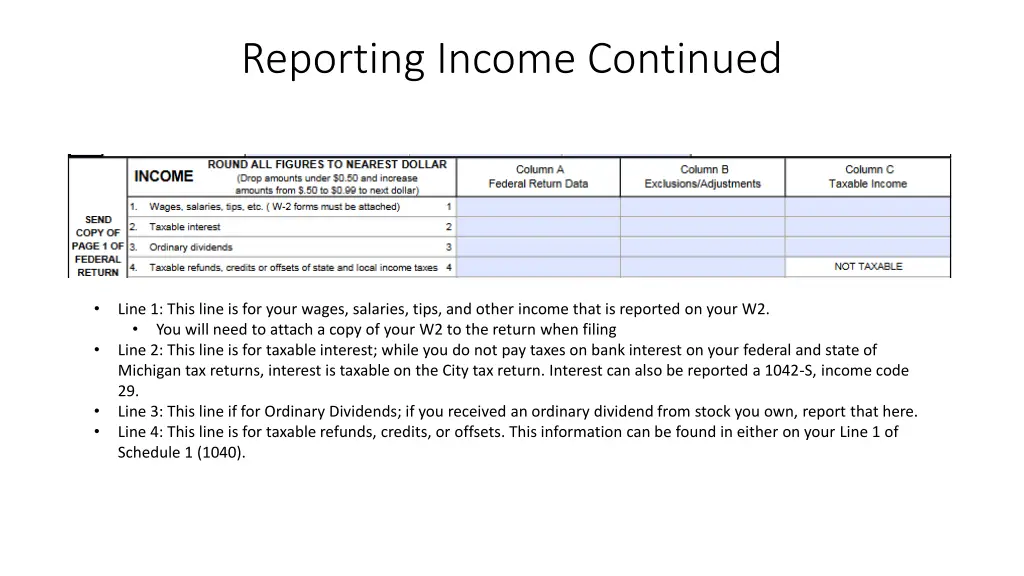 reporting income continued