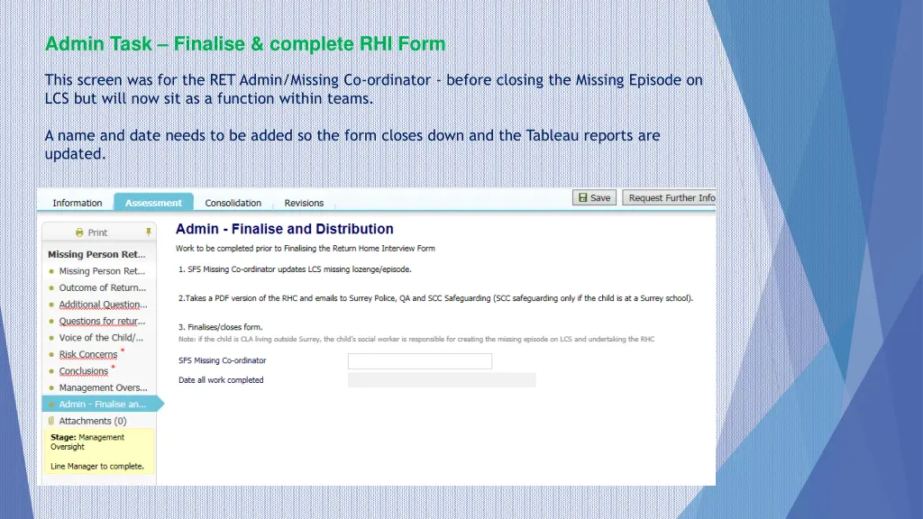 admin task finalise complete rhi form