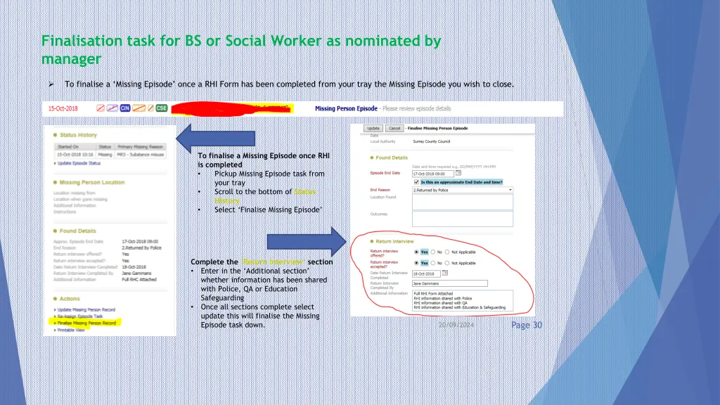 finalisation task for bs or social worker