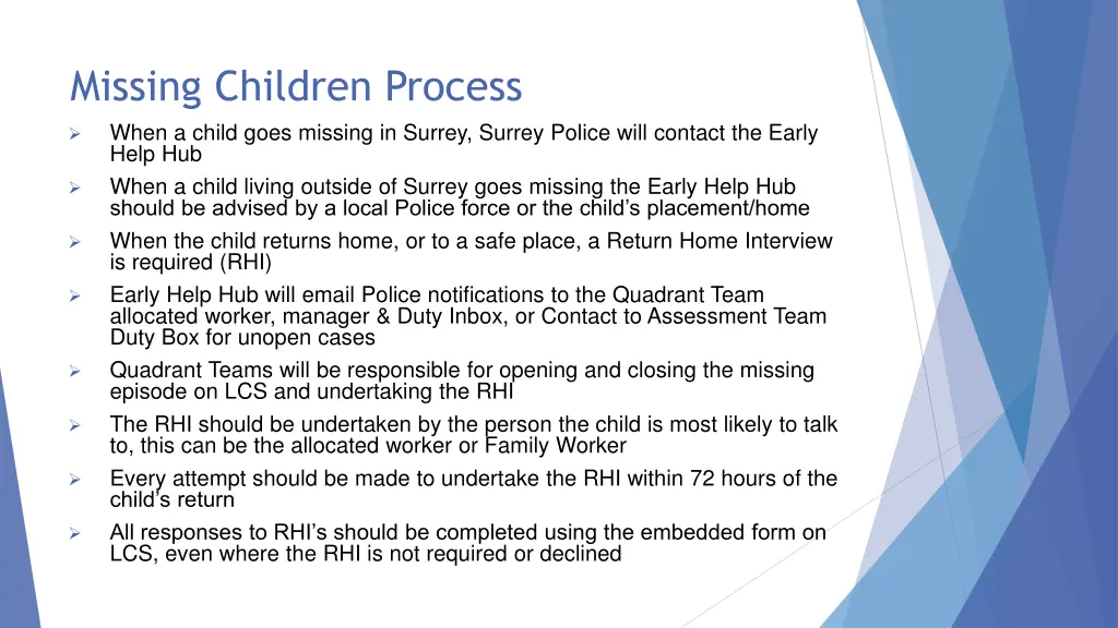 missing children process when a child goes