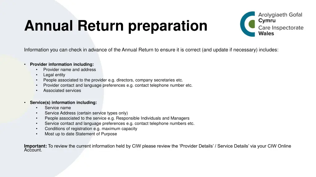 annual return preparation 1