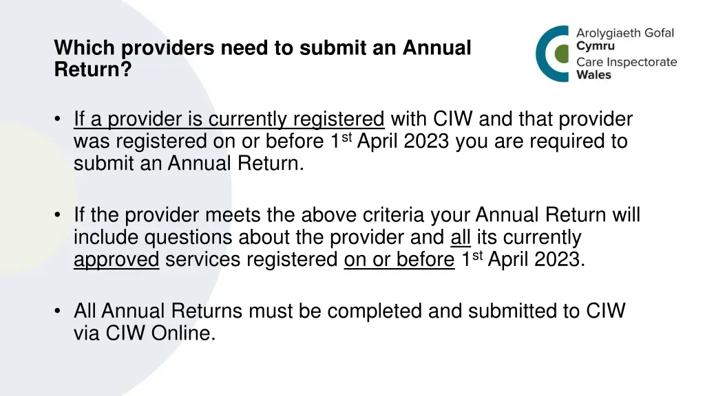 which providers need to submit an annual return