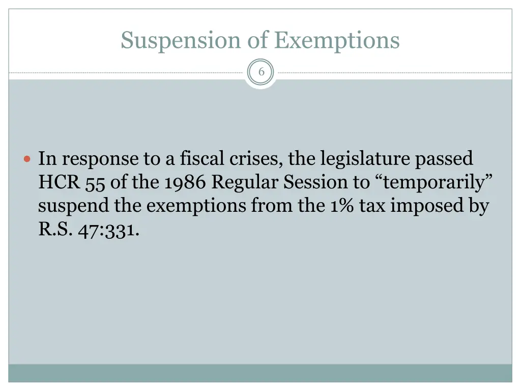 suspension of exemptions