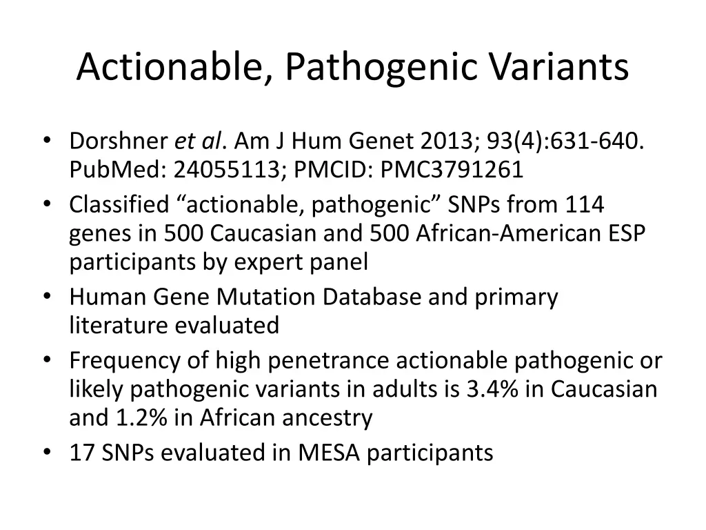 actionable pathogenic variants