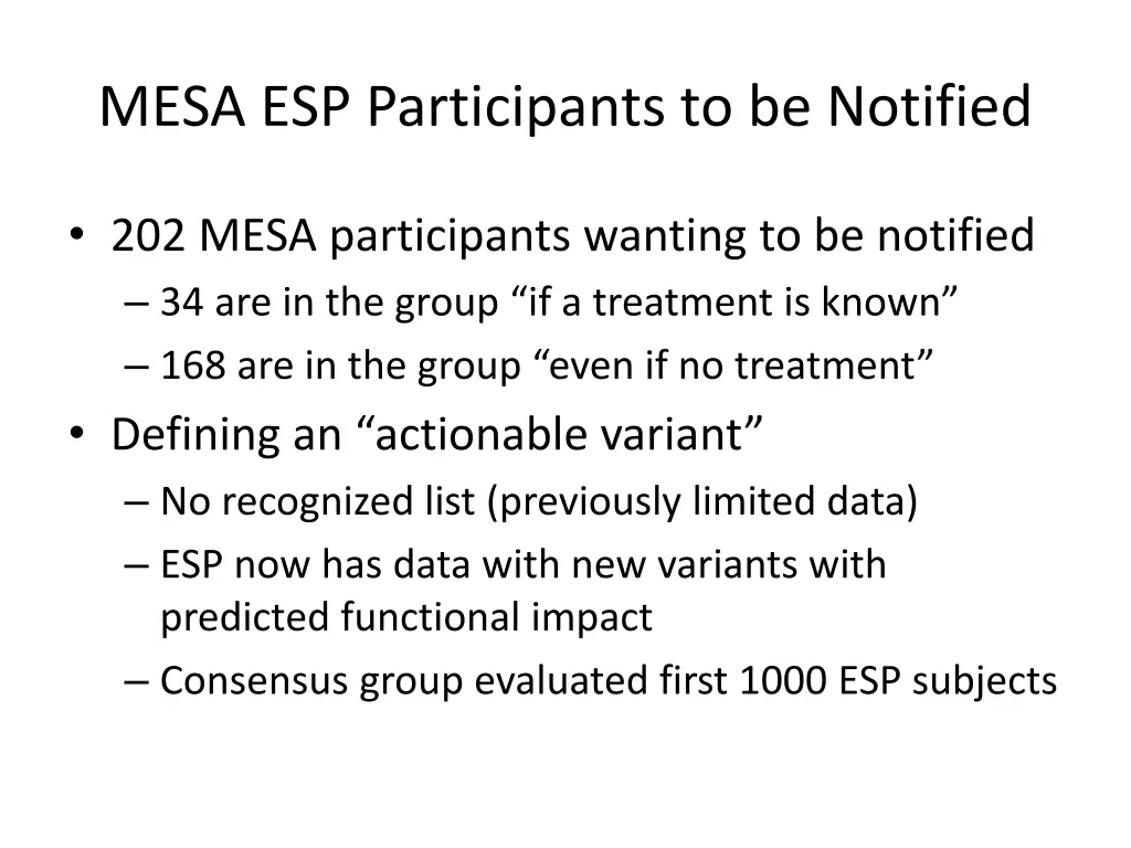 mesa esp participants to be notified