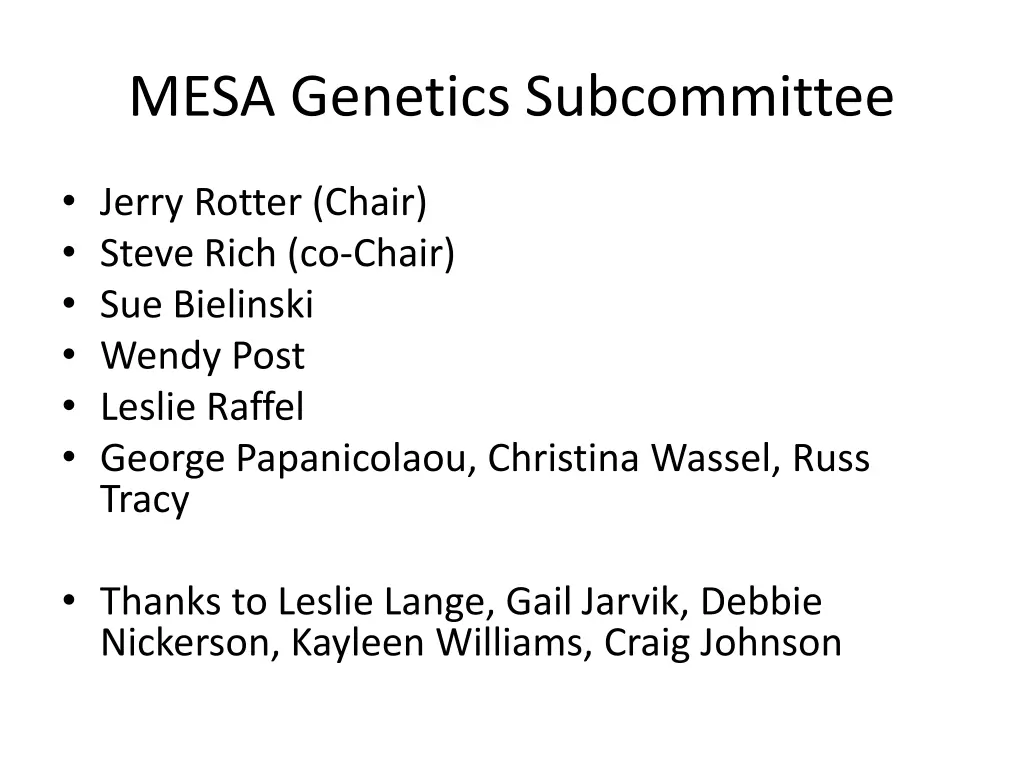 mesa genetics subcommittee