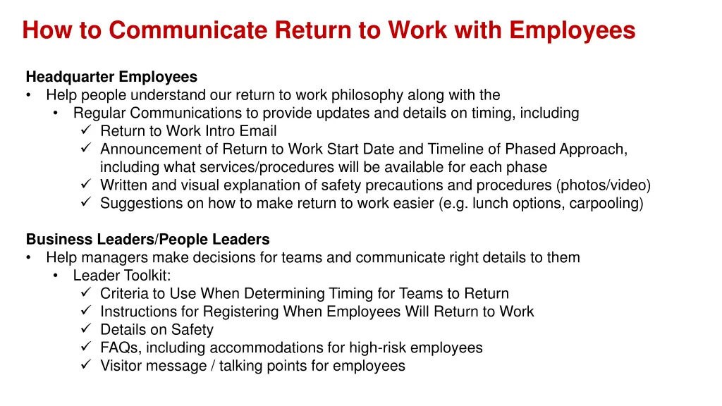 how to communicate return to work with employees