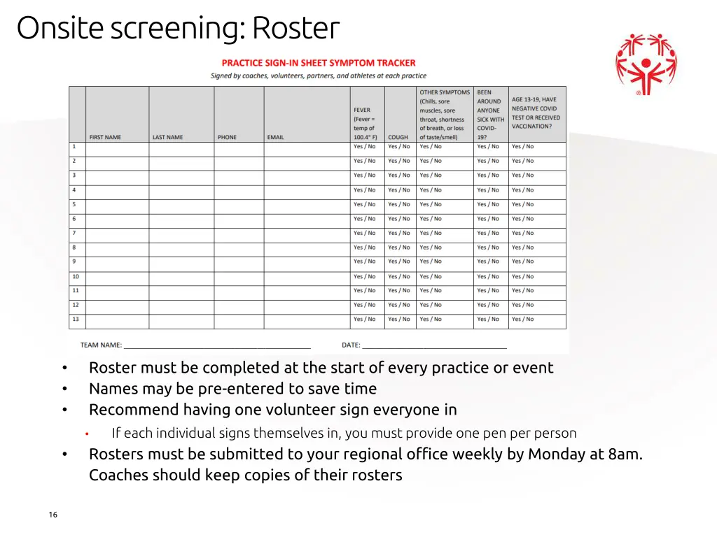 onsite screening roster