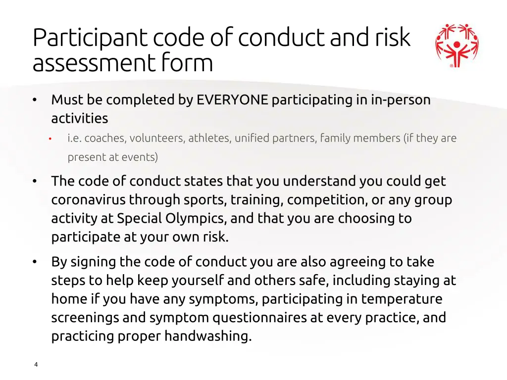 participant code of conduct and risk assessment