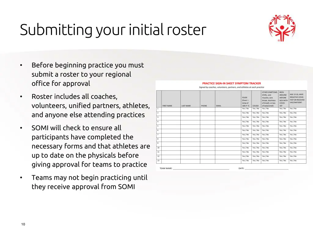 submitting your initial roster