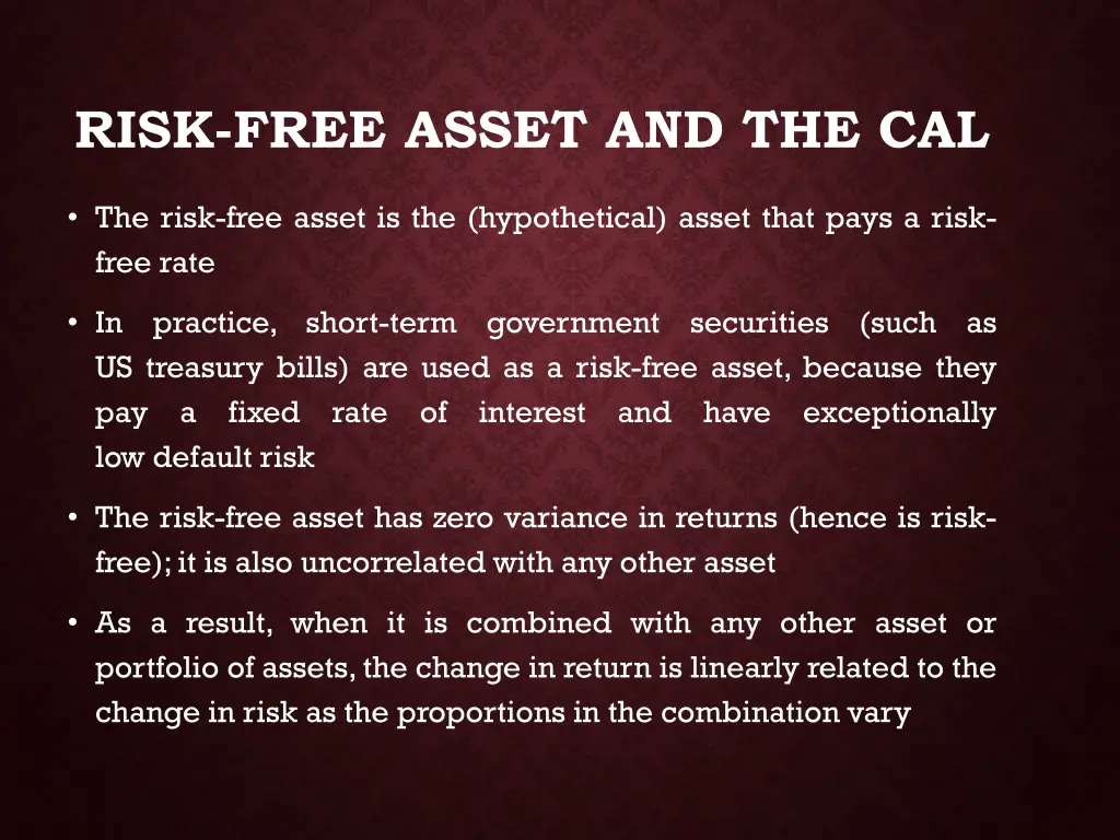 risk free asset and the cal