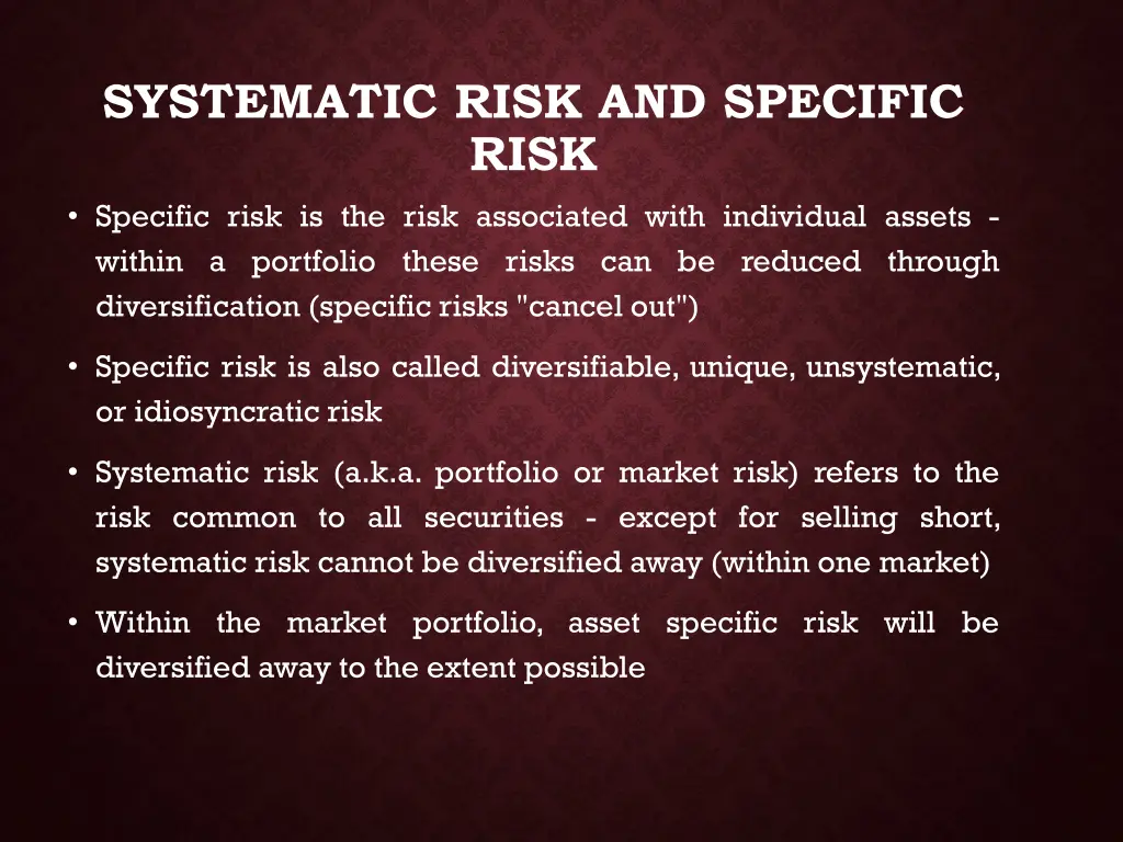 systematic risk and specific risk specific risk