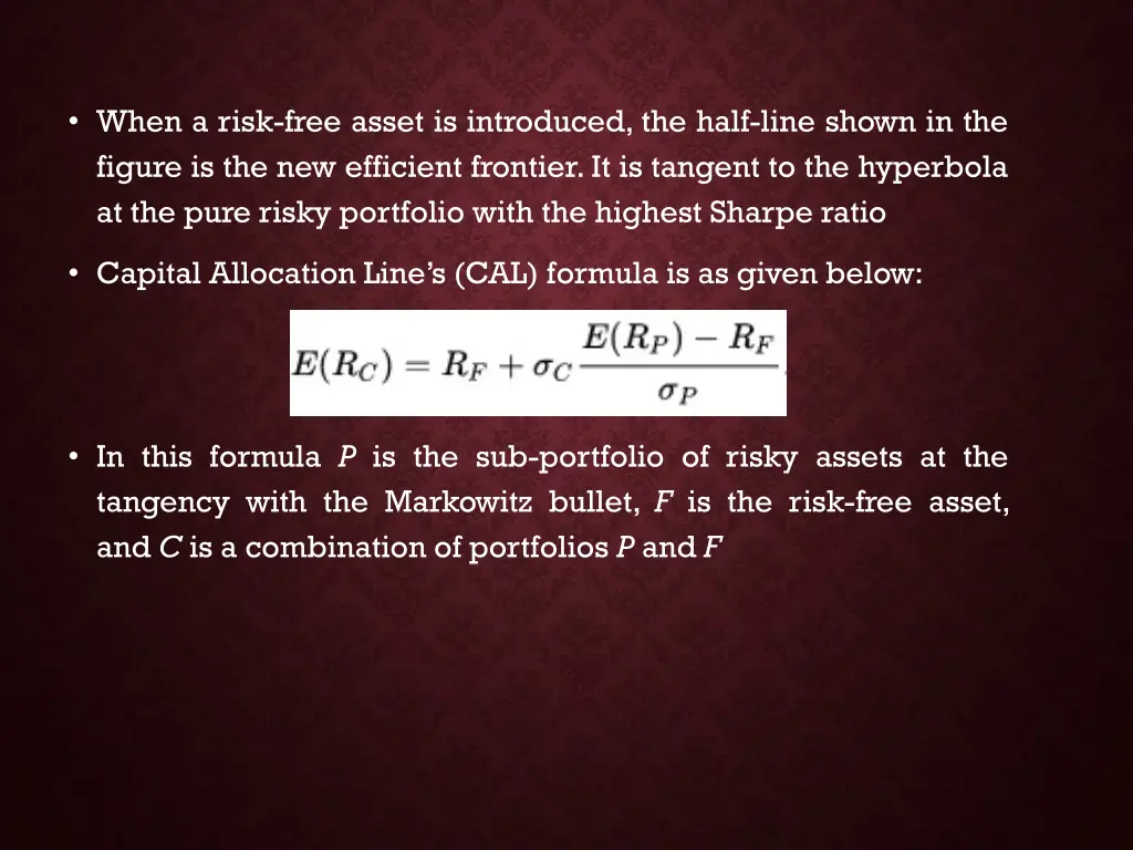 when a risk free asset is introduced the half