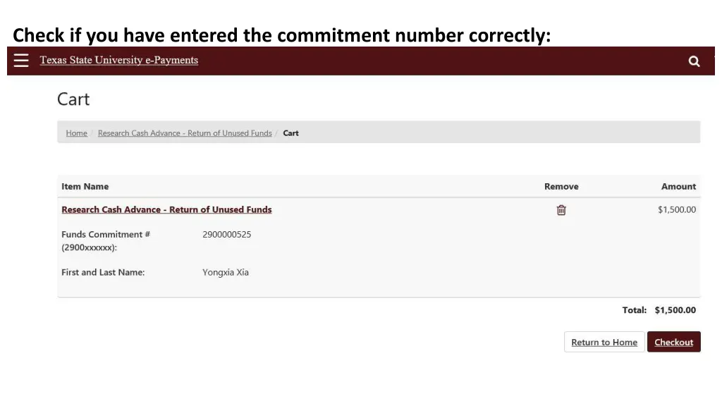 check if you have entered the commitment number