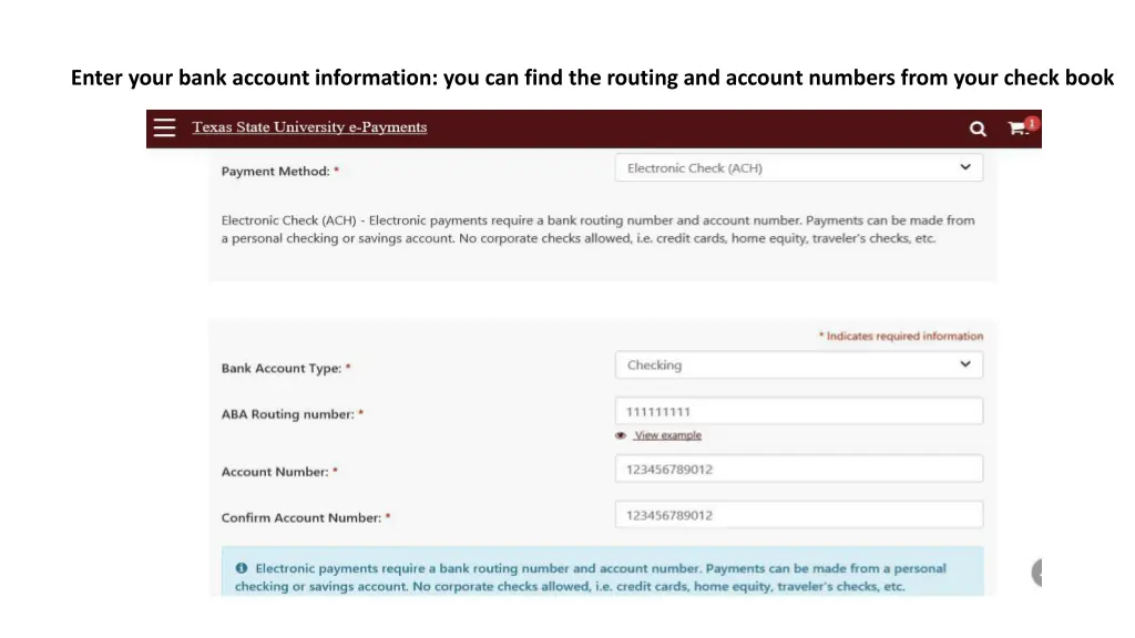 enter your bank account information you can find