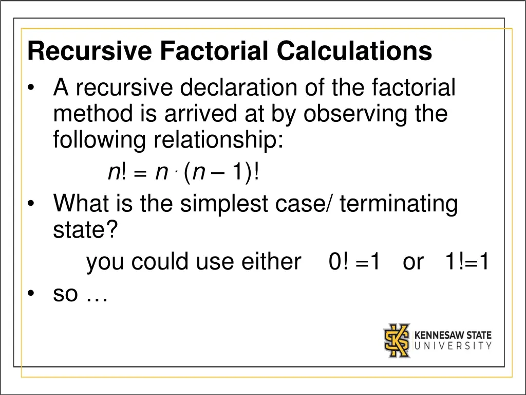 recursive factorial calculations a recursive