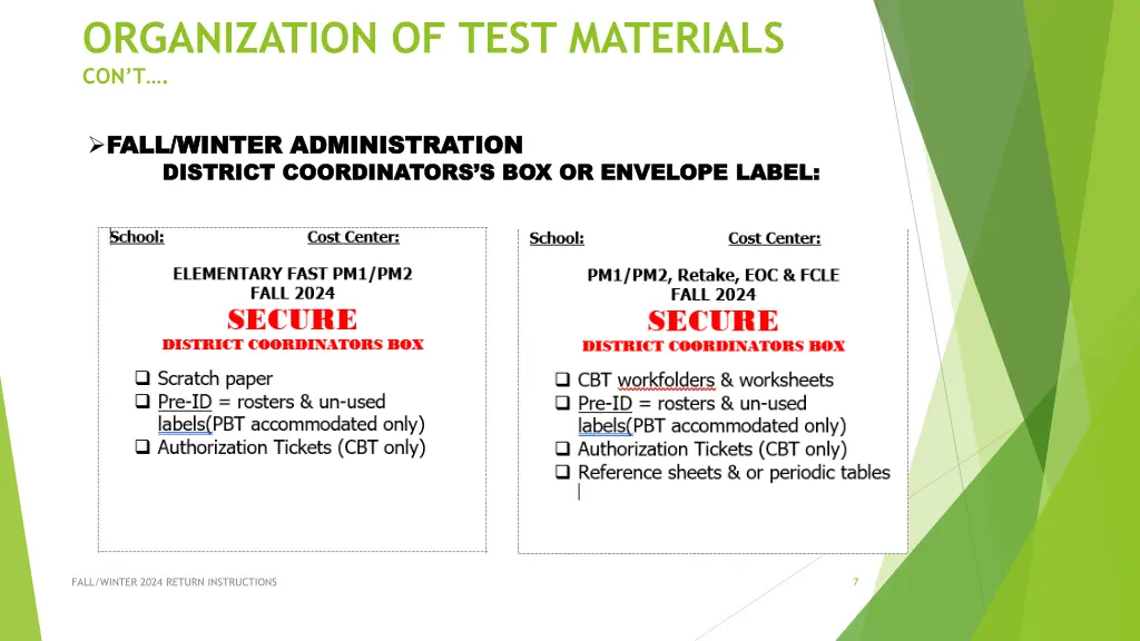 organization of test materials con t 2