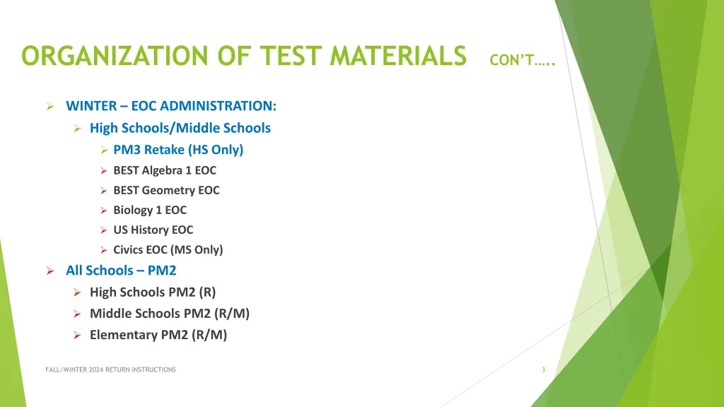 organization of test materials con t