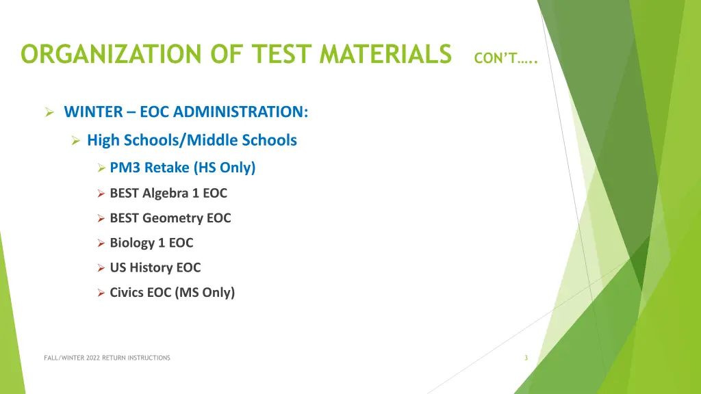 organization of test materials con t