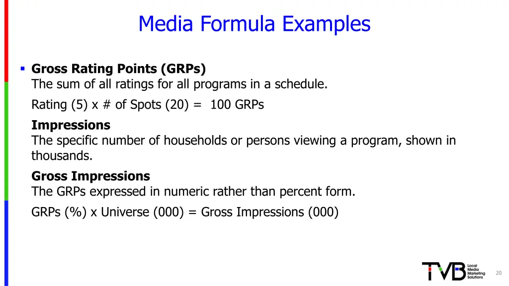 media formula examples 1