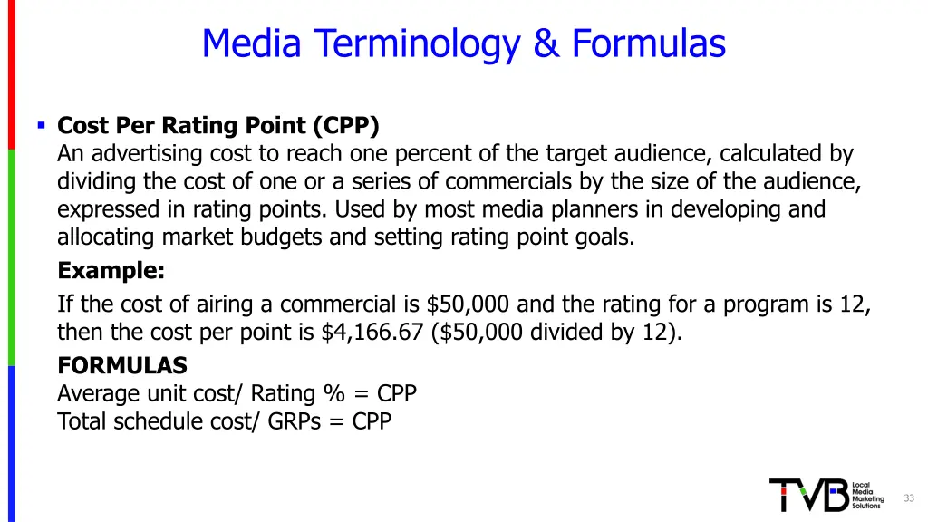 media terminology formulas 11