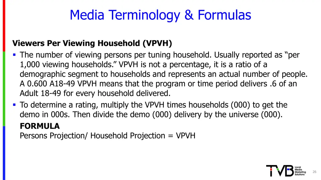 media terminology formulas 4