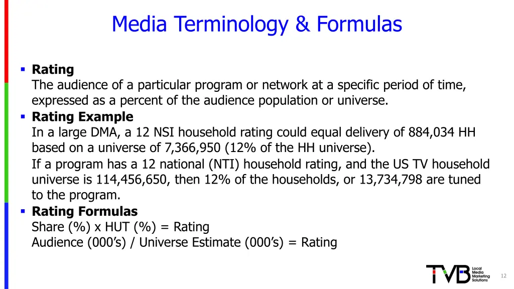 media terminology formulas