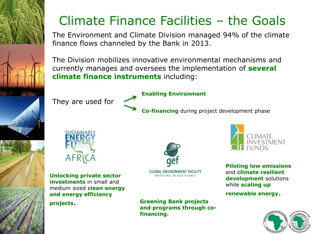 climate finance facilities the goals