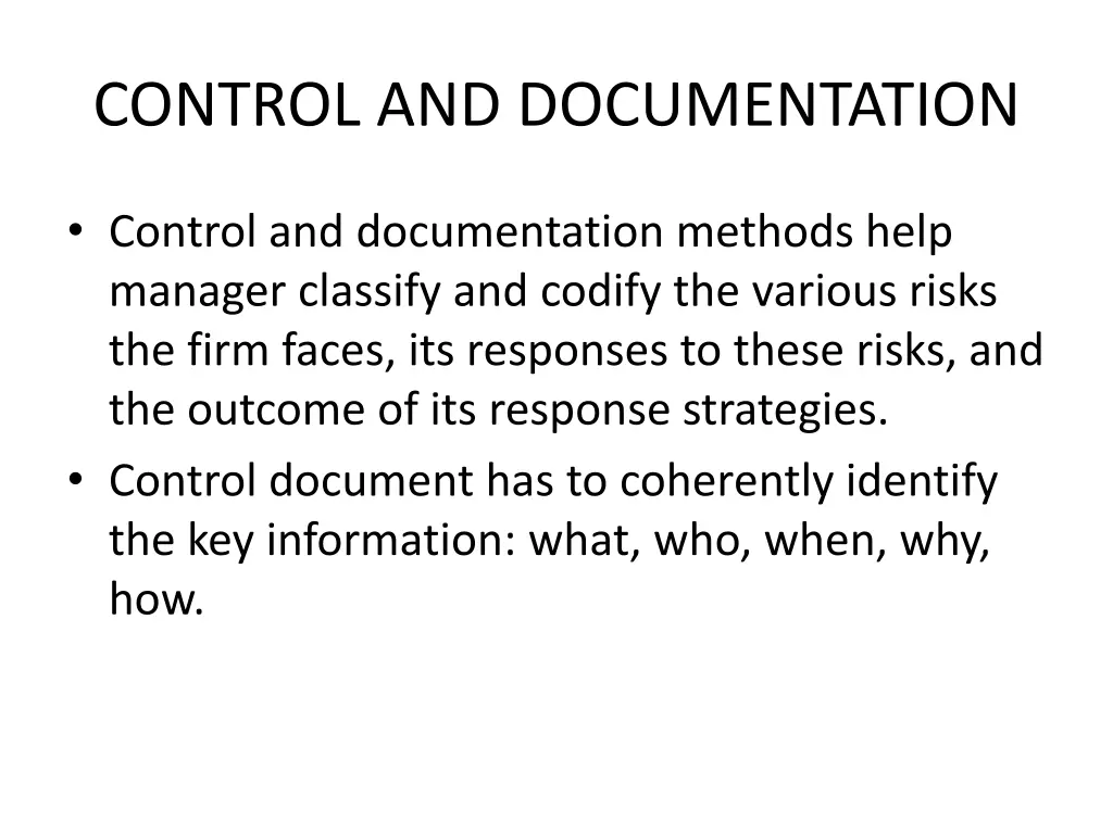 control and documentation