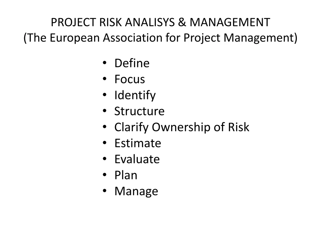 project risk analisys management the european