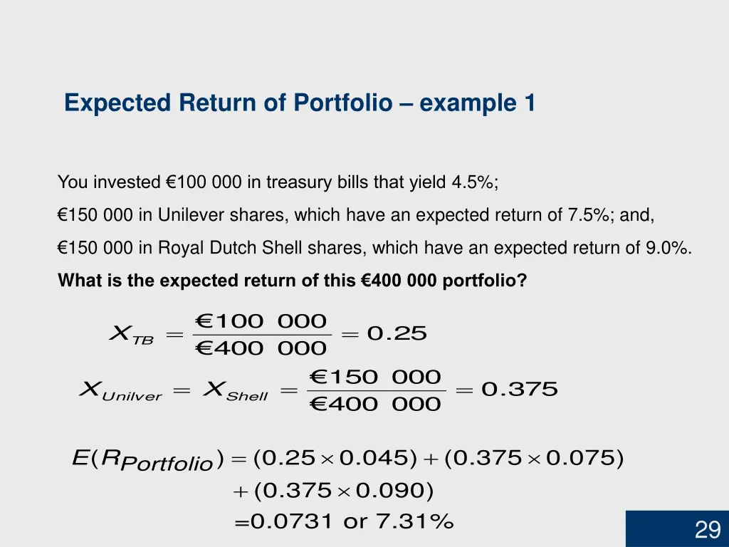 expected return of portfolio example 1