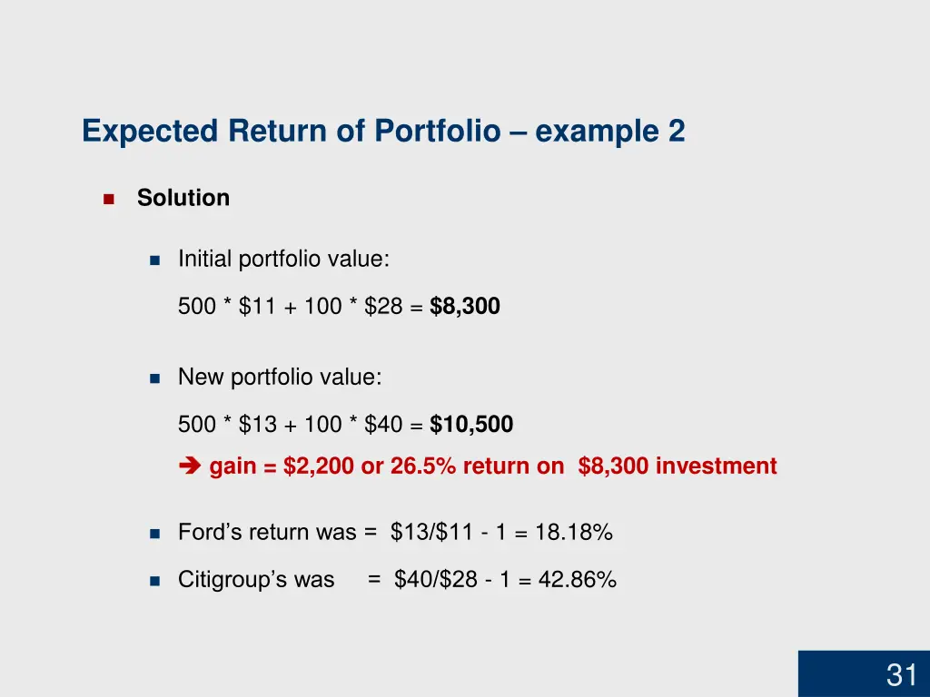 expected return of portfolio example 2 1