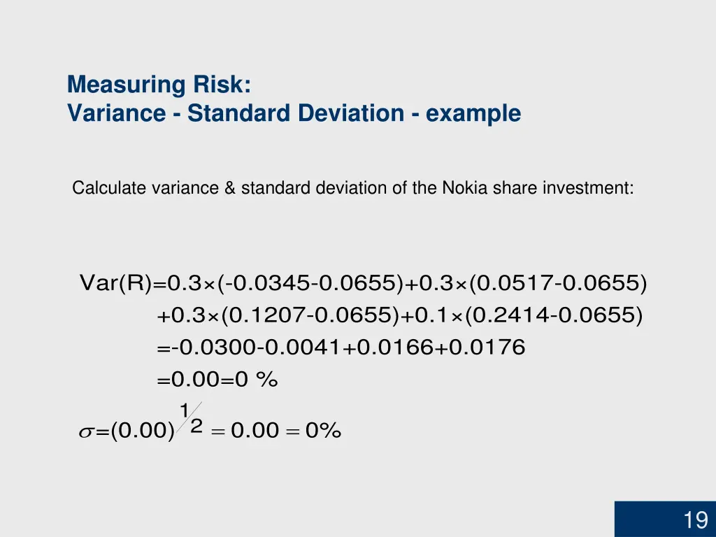 measuring risk variance standard deviation example